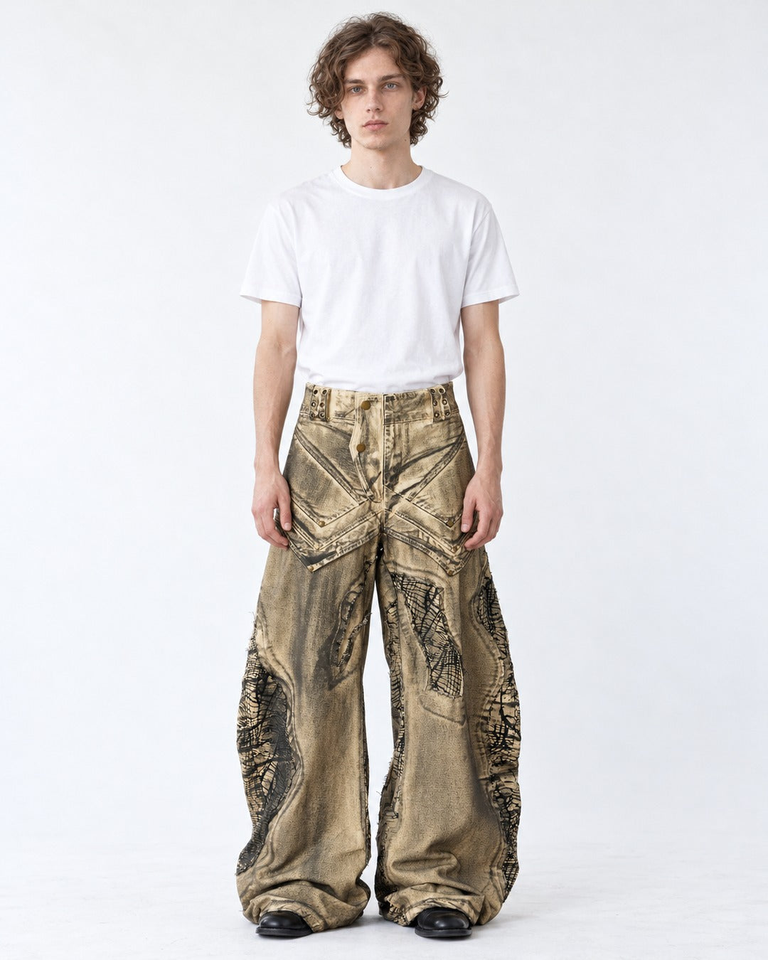 Gold Coated Deconstructed Wide Jeans
