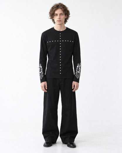 Studded Cross Print Sleeve Long Sleeve Tee