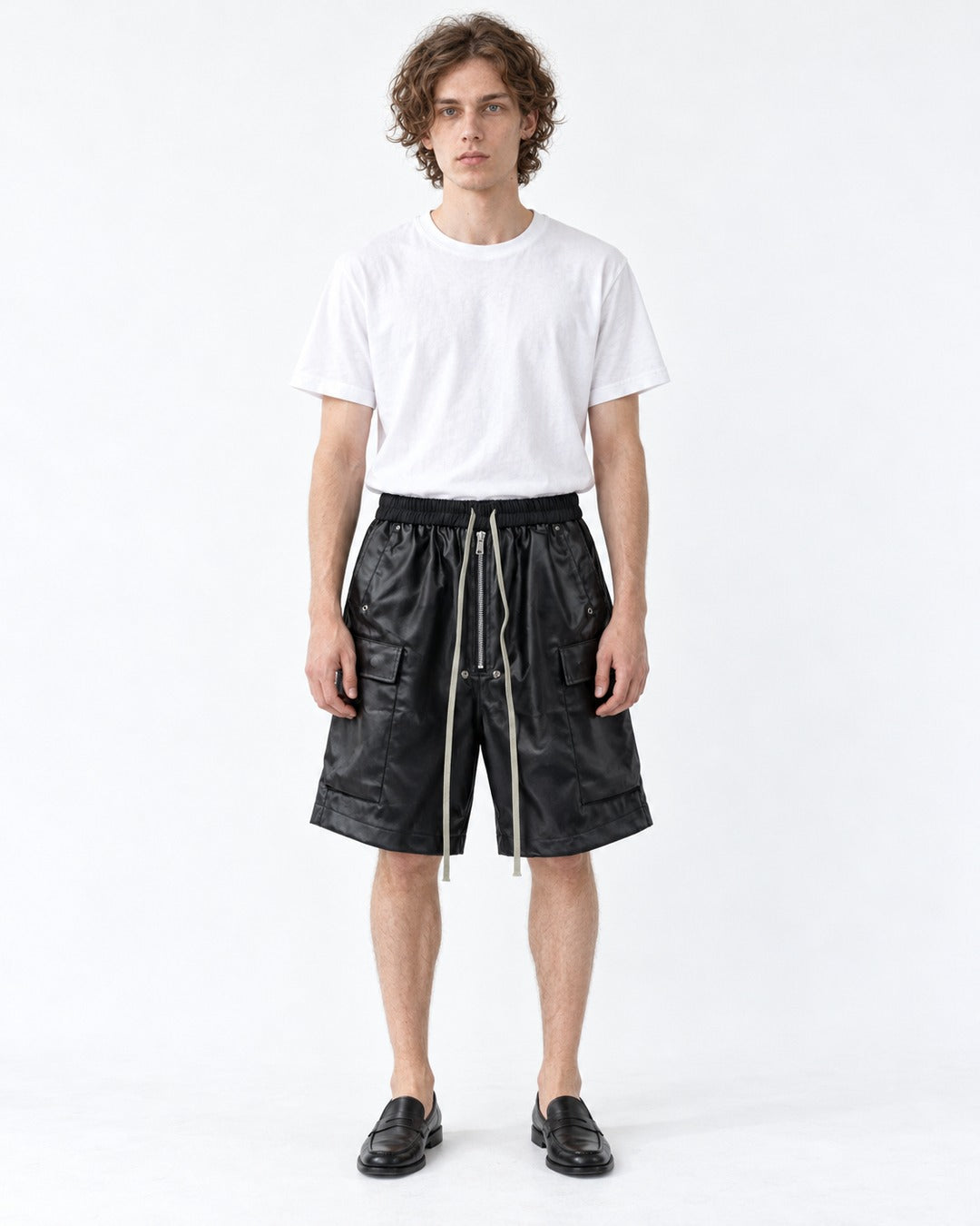 Coated Faux Leather Cargo Shorts