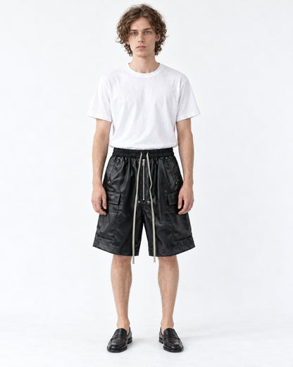 Coated Faux Leather Cargo Shorts