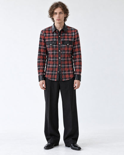 Red Plaid Shirt with Black Panels and Side Lacing