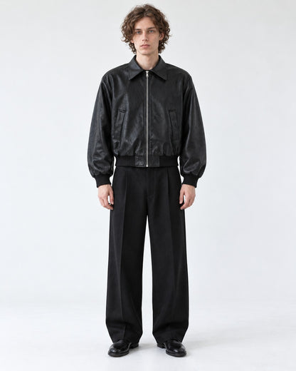 Boxy Shoulder-Pad Leather Bomber