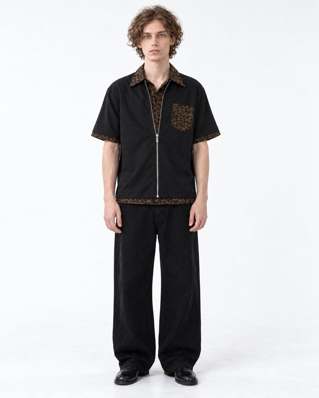 Leopard Trim Zip Shirt