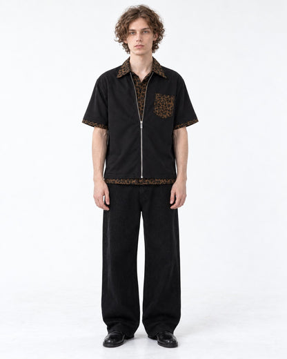 Leopard Trim Zip Shirt