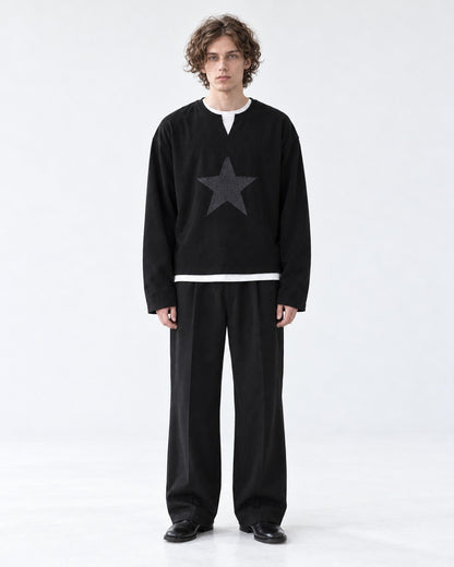 Star Patch Layered Notch Neck Sweatshirt