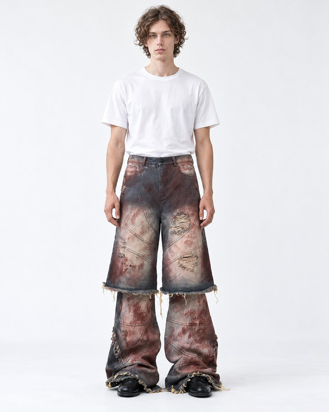 Rust Washed Layered Hem Jeans