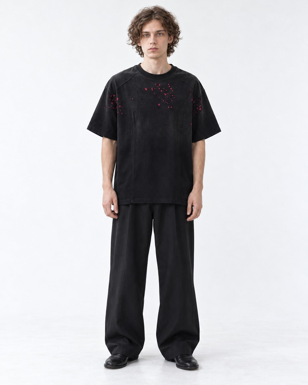 Red Splatter Seamed Black T-Shirt