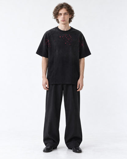 Red Splatter Seamed Black T-Shirt
