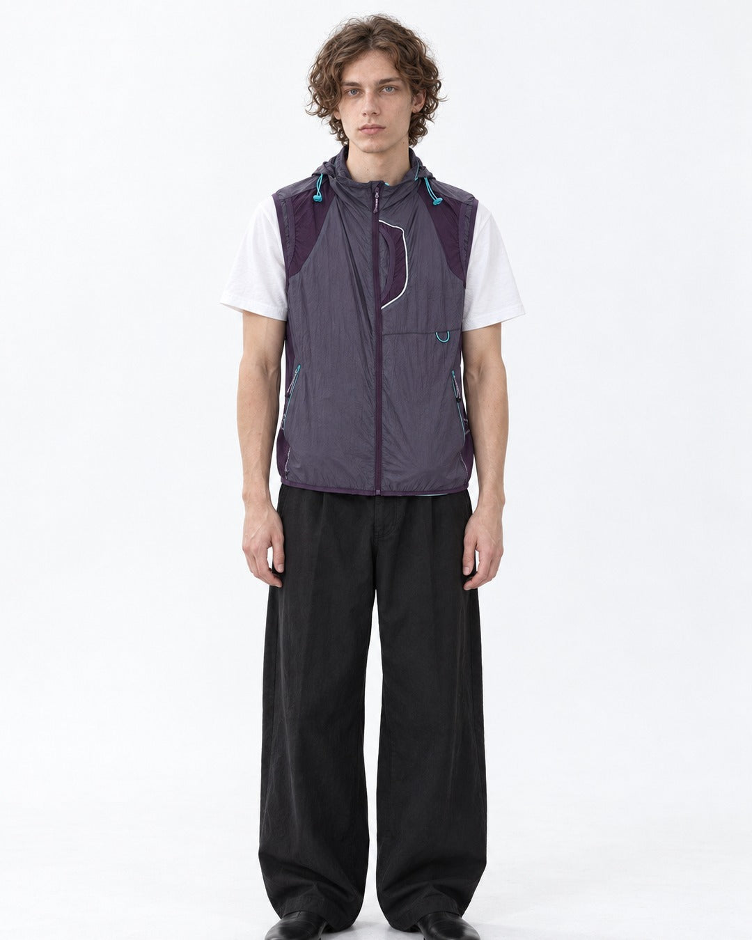 Teal Drawcord Colorblock Hooded Vest