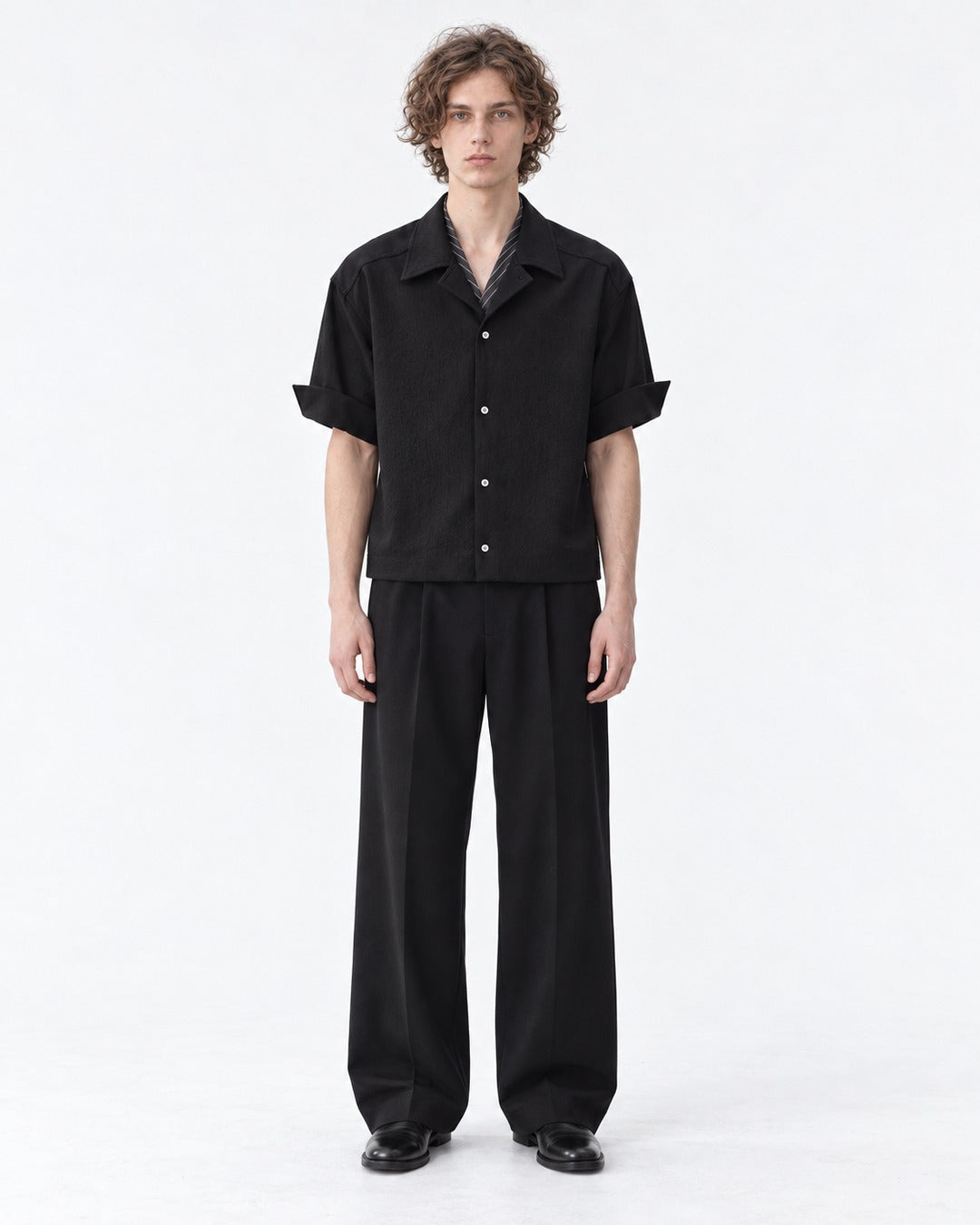 Layered-Collar Camp Shirt