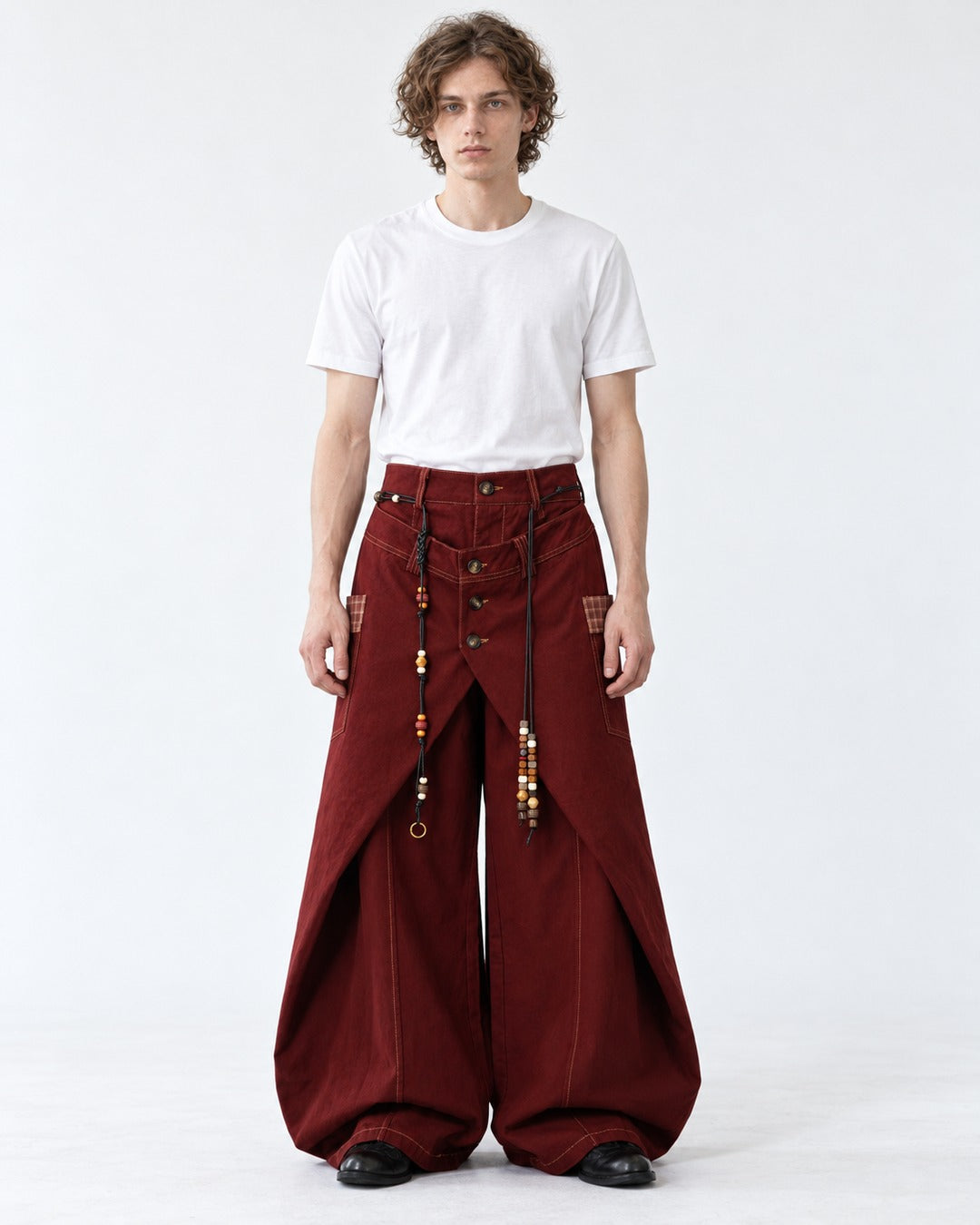 Wrap Front Wide-Leg Trousers