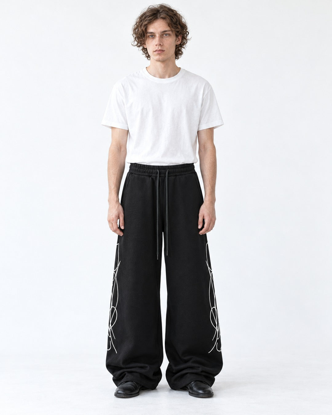 Pinstripe Line Art Wide Sweatpants