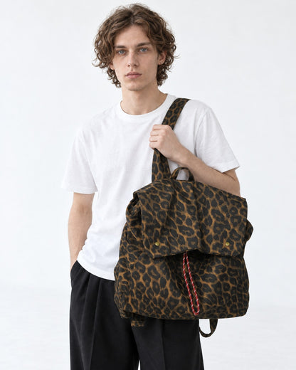Leopard Print Flap Backpack