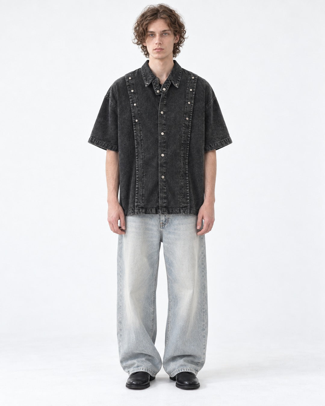 Studded-Collar Denim Shirt