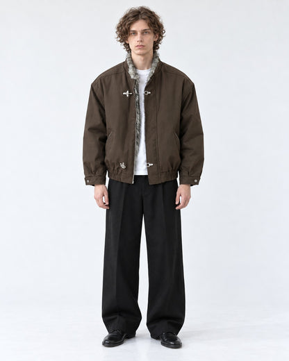Hook Clasp Fur Collar Bomber Jacket