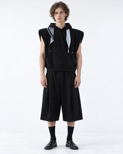 Bandana Hood Sleeveless Vest and Wide Shorts Set-Up