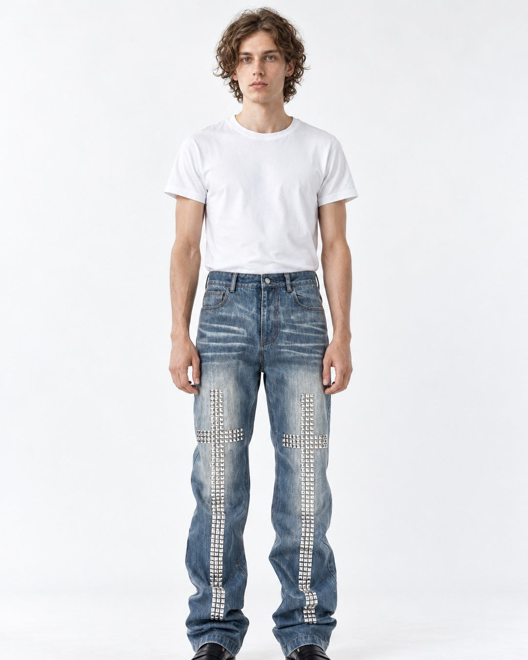 Studded Cross Straight Leg Jeans