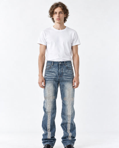 Studded Cross Straight Leg Jeans