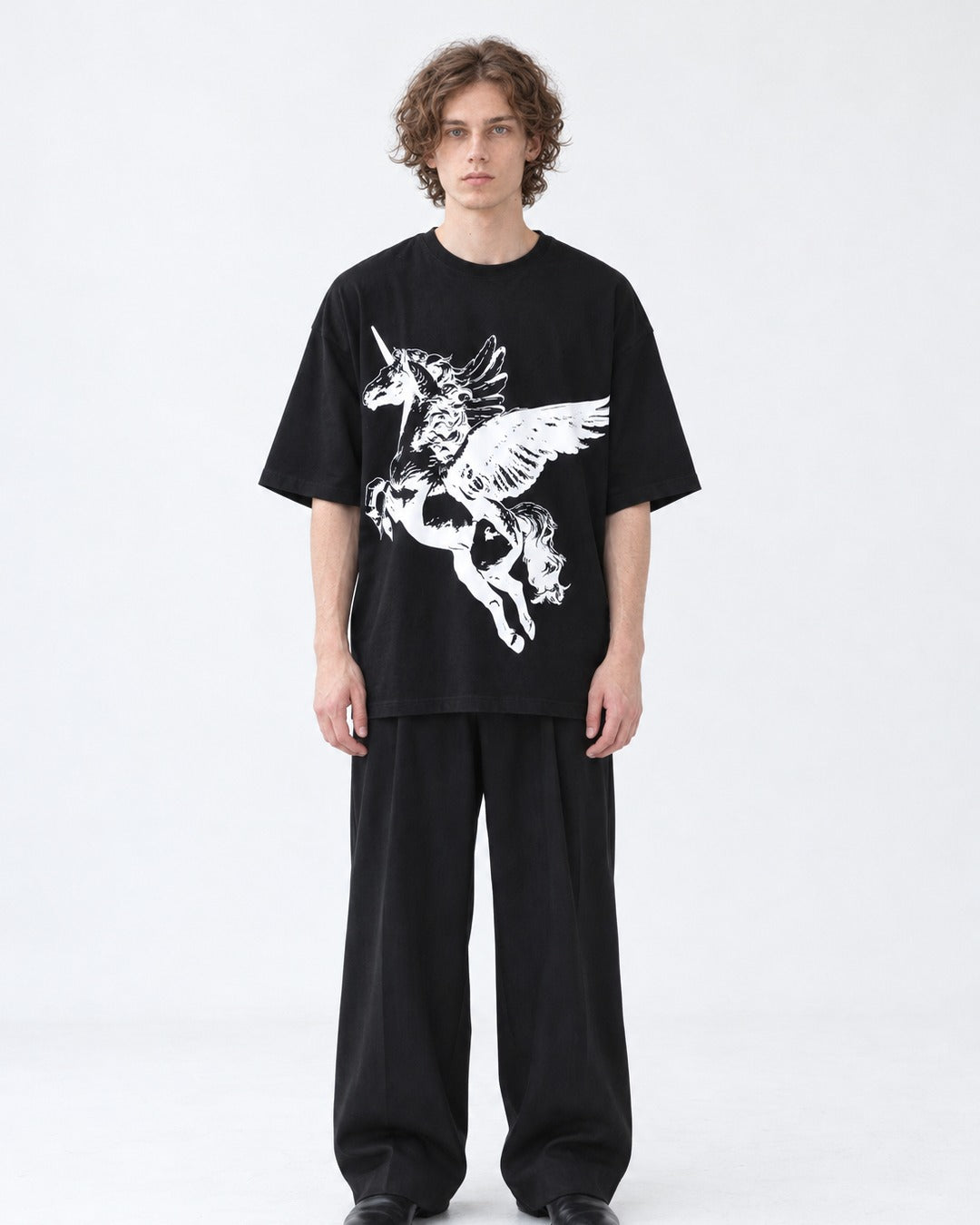 Winged Horse Print Oversized T-Shirt