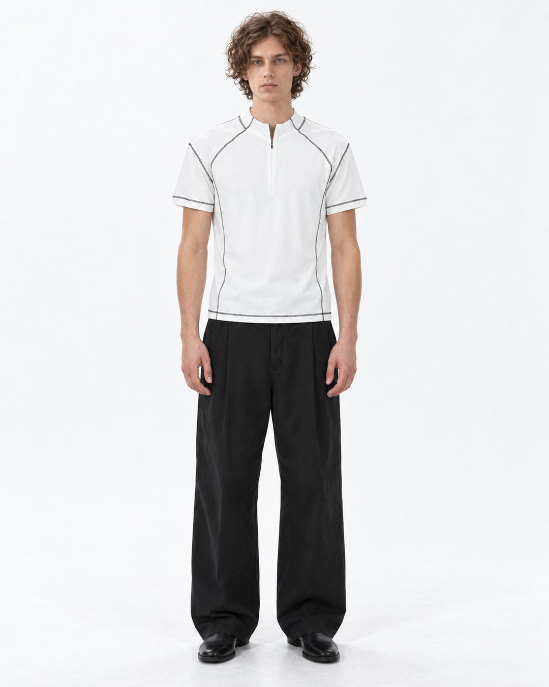 Exposed Stitch Half-Zip Top