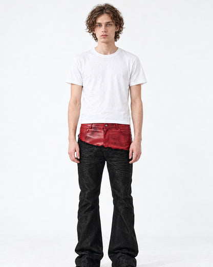 Red Panel Waist Coated Flared Jeans