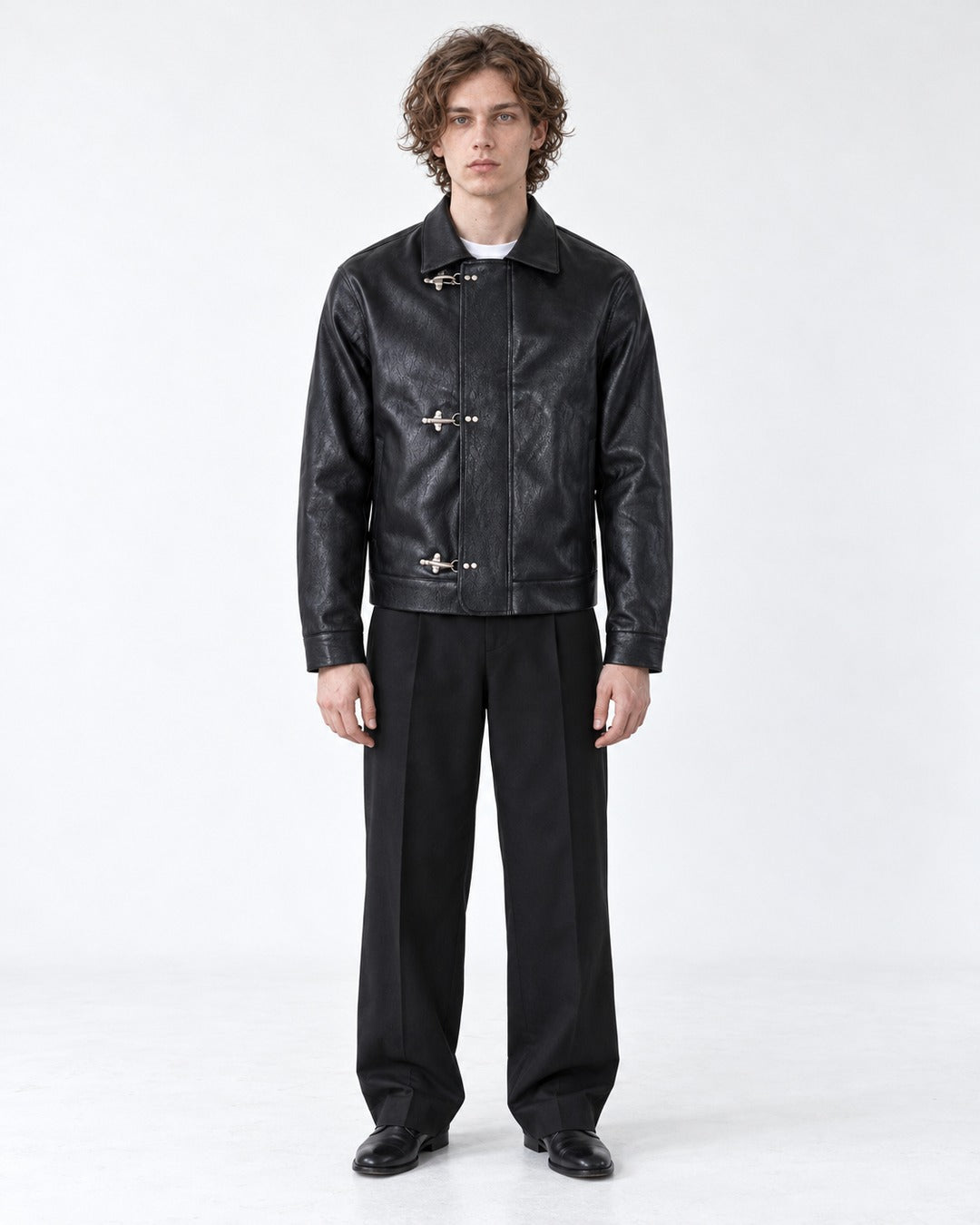 Triple Clasp Leather-Look Jacket