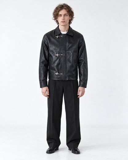 Triple Clasp Leather-Look Jacket