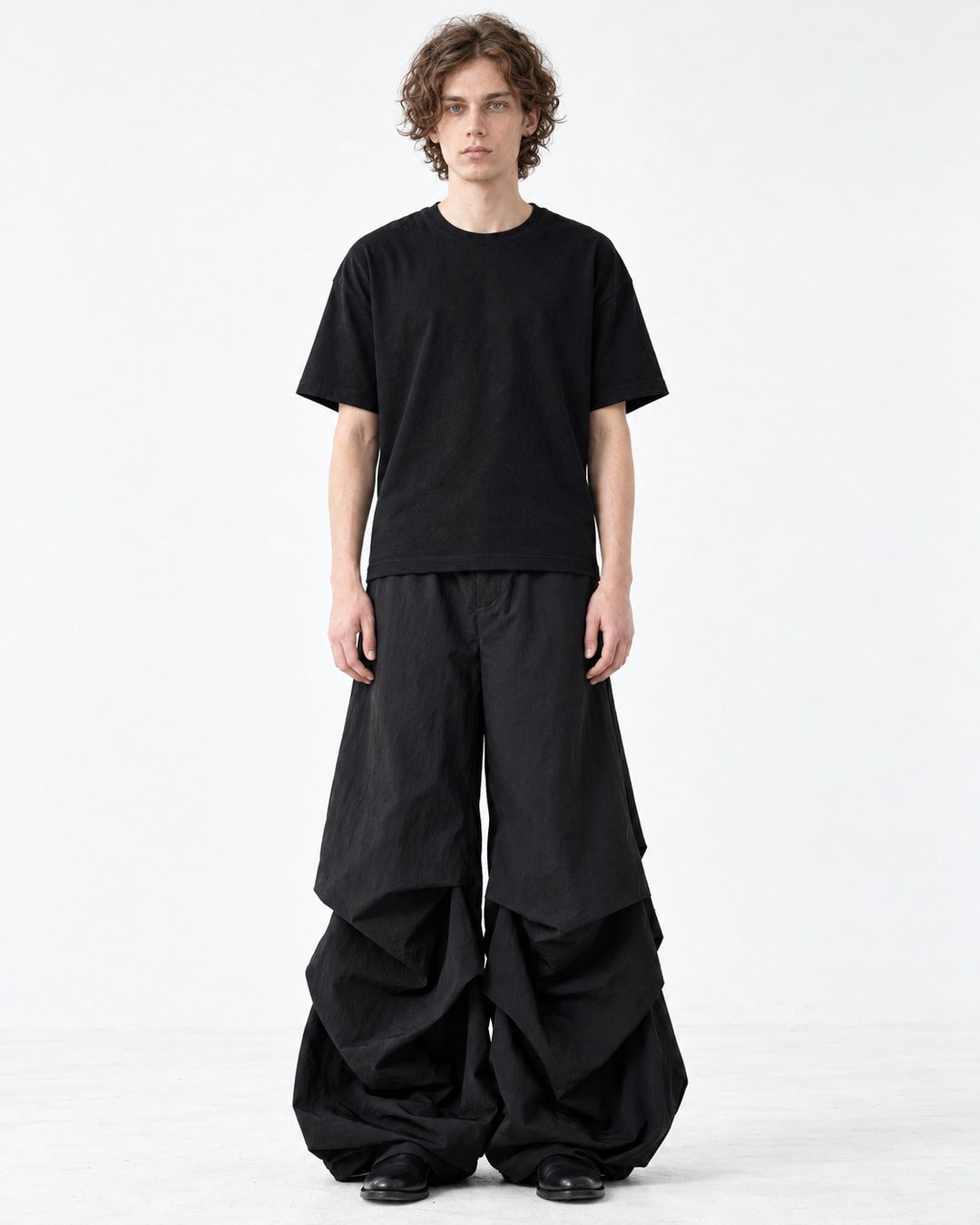 Gathered Wide-Leg Parachute Pants