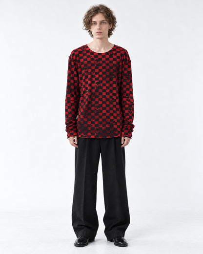 Red and Black Checkerboard Long Sleeve T-Shirt