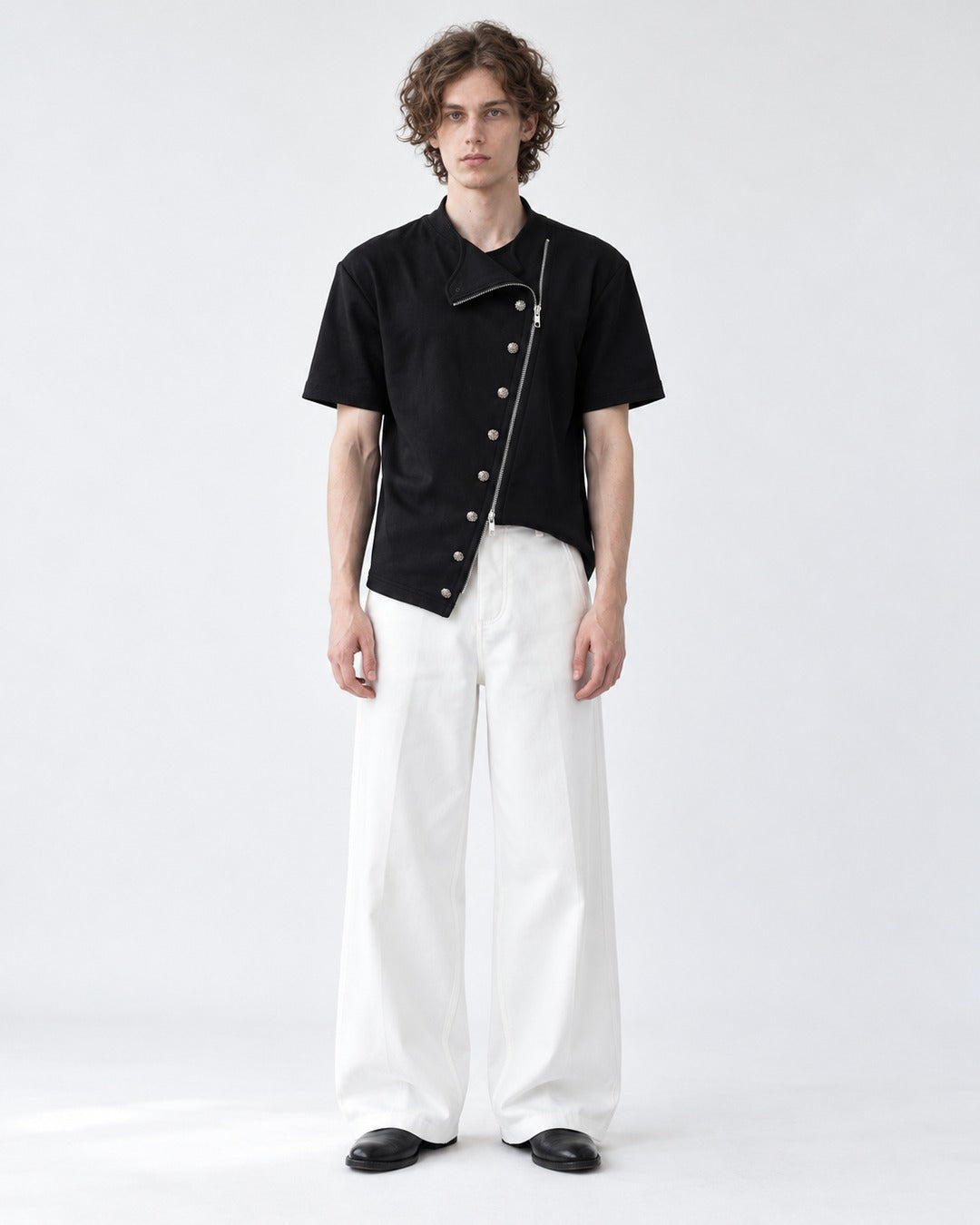 Diagonal Zip Stand Collar Top