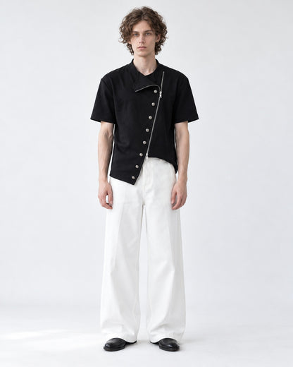 Diagonal Zip Stand Collar Top
