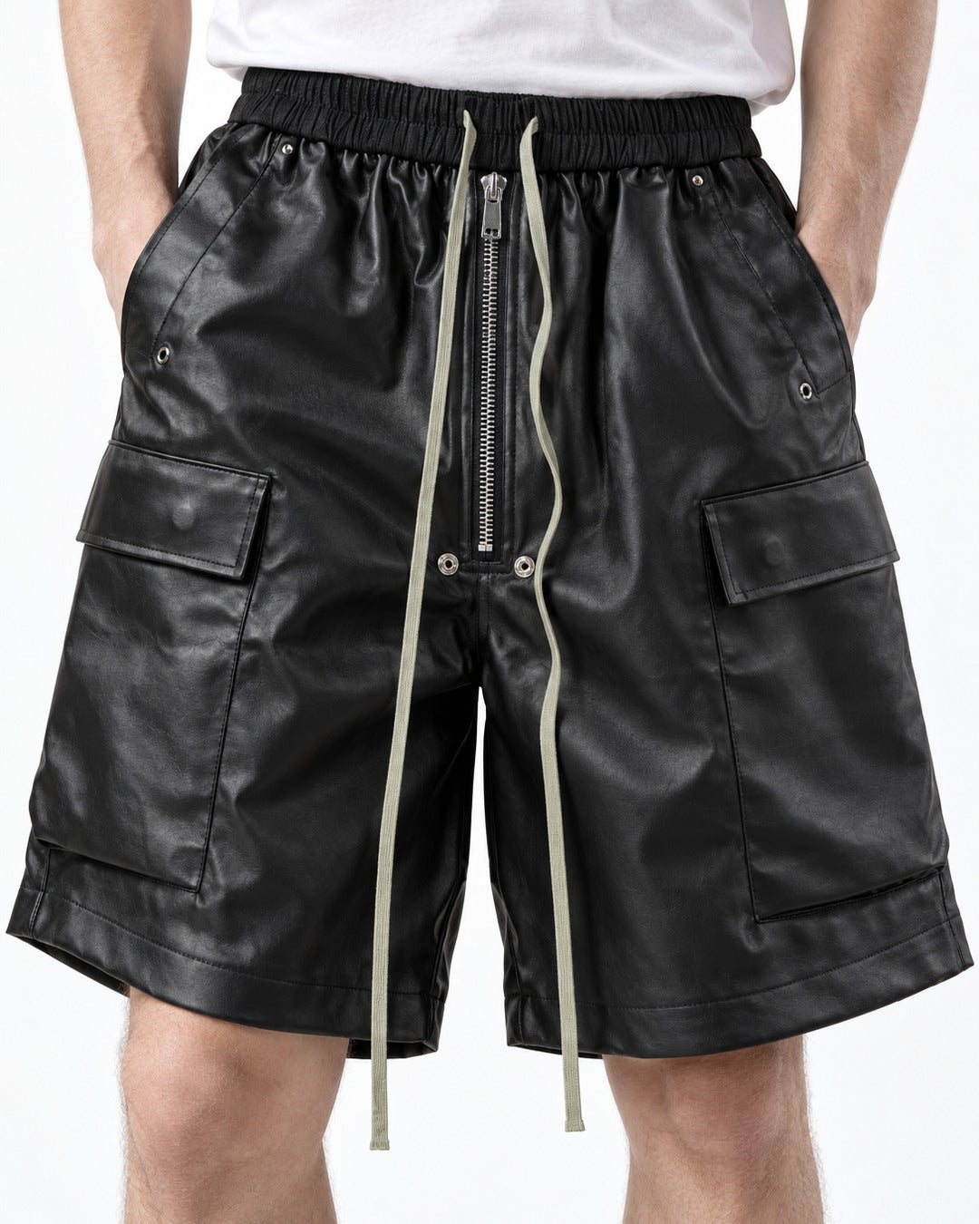 Coated Faux Leather Cargo Shorts