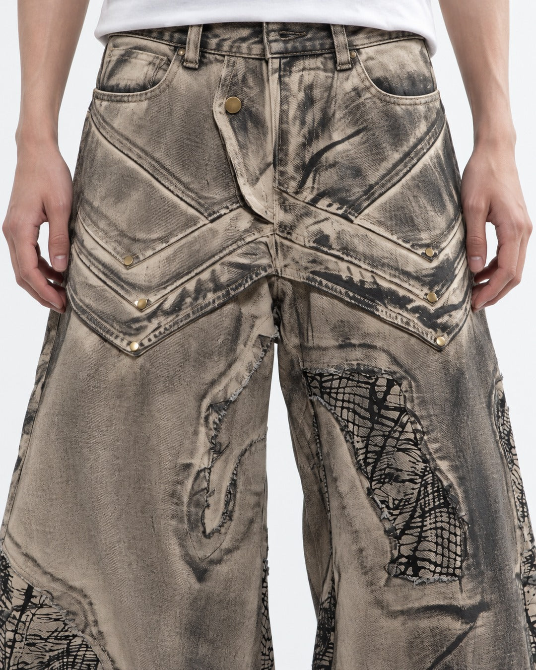 Scribble Patch Chevron Wide-Leg Jeans
