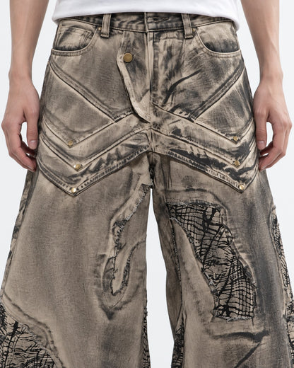 Scribble Patch Chevron Wide-Leg Jeans