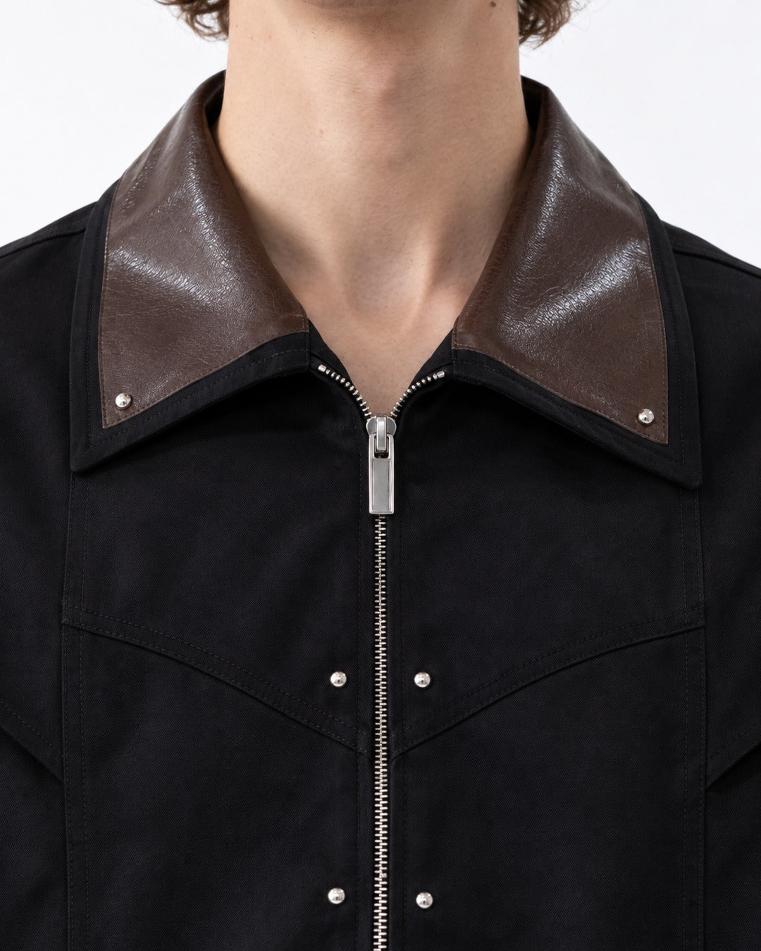 Brown Collar Studded Zip Shirt and Cargo Pants Set