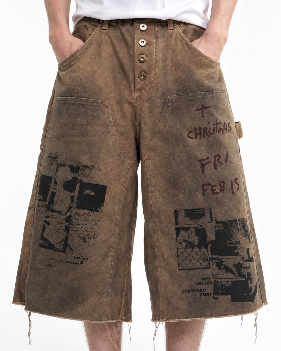 Distressed Graffiti Denim Shorts