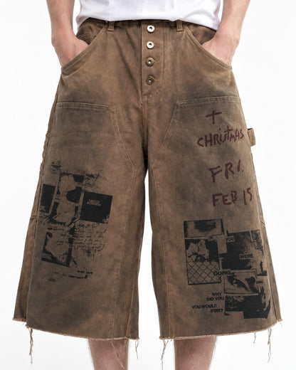 Distressed Graffiti Denim Shorts