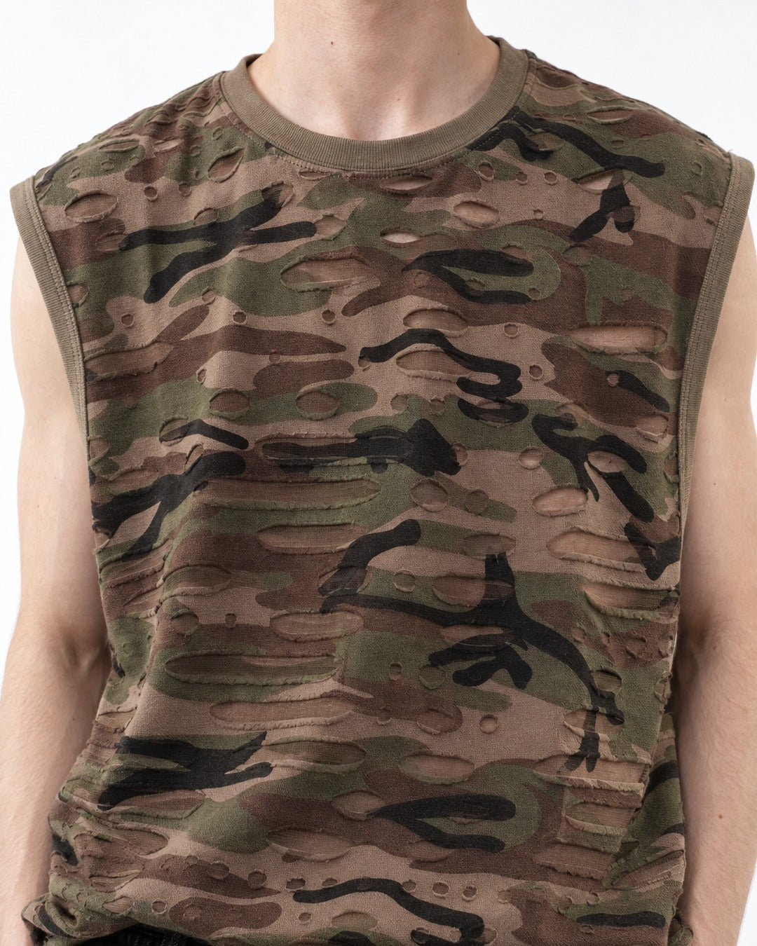 Distressed Camouflage Sleeveless Top