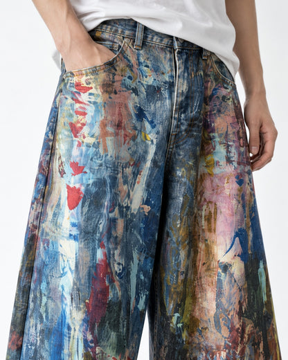 Painted Splatter Wide-Leg Jeans