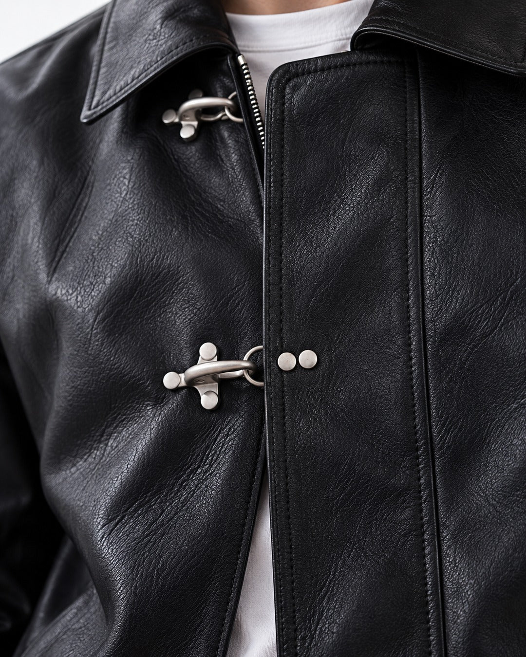 Triple Clasp Leather-Look Jacket
