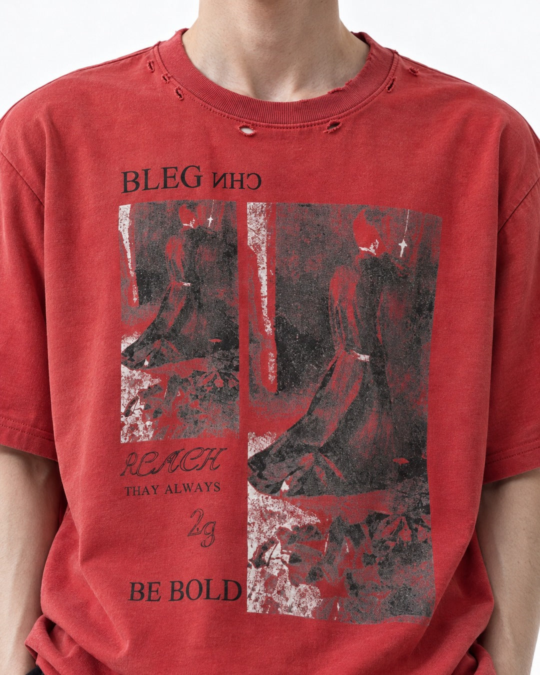 Collage Print Faded Red T-Shirt