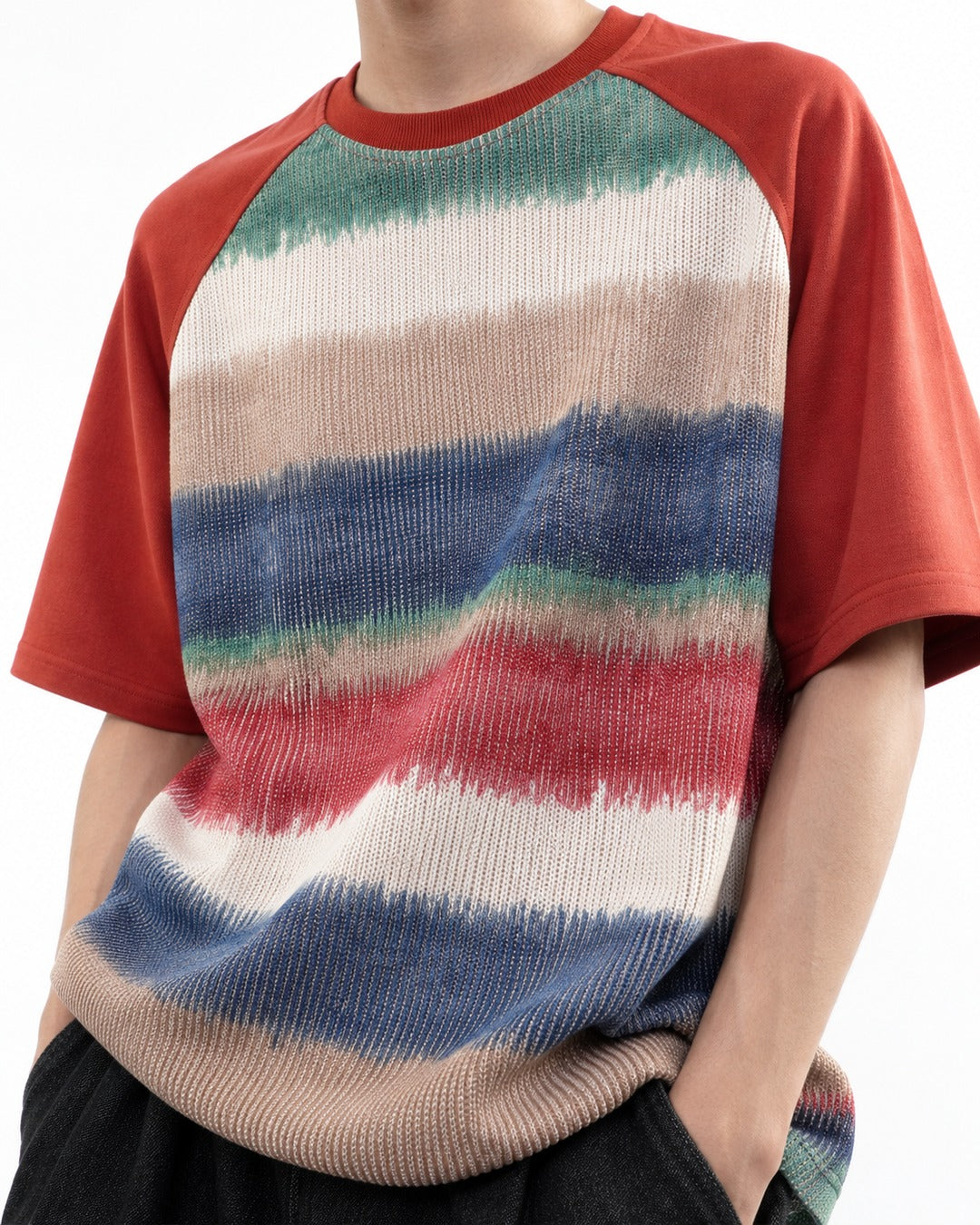 Retro Gradient Stripe Raglan Top
