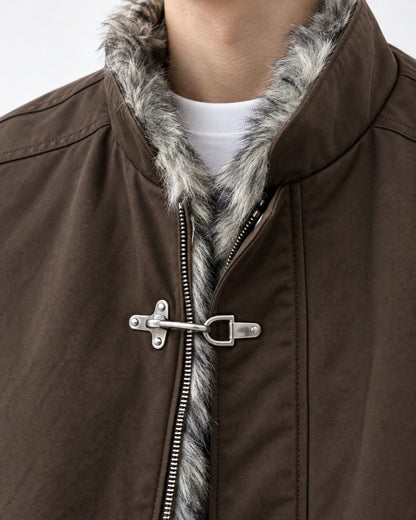 Hook Clasp Fur Collar Bomber Jacket