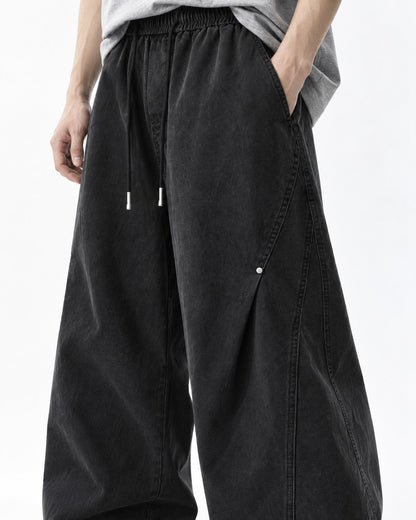 Riveted Diagonal-Seam Wide-Leg Pants