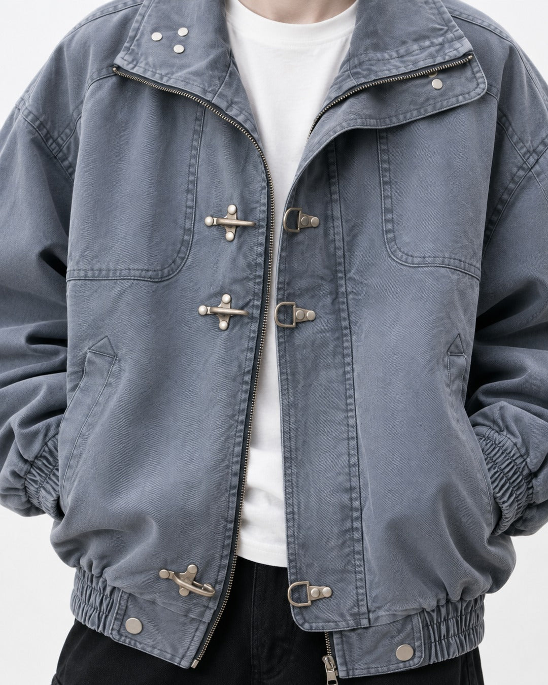 Clasp Stand-Collar Washed Work Jacket