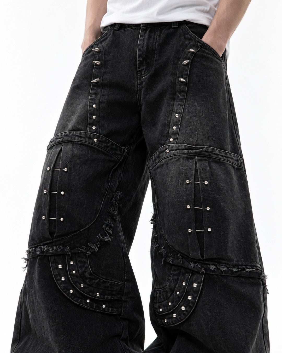 Deconstructed Rivet Denim Pants