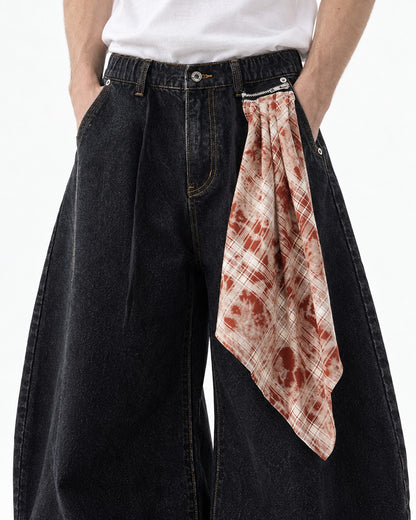 Scarf Detail Wide-Leg Jeans