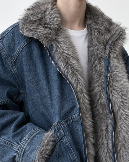 Shawl Fur-Collar Denim Jacket
