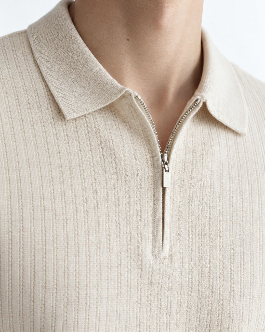 Ribbed Half-Zip Knit Polo
