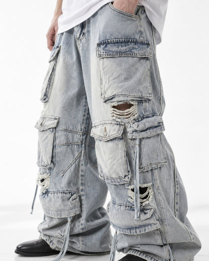 Shredded Multi-Pocket Cargo Jeans